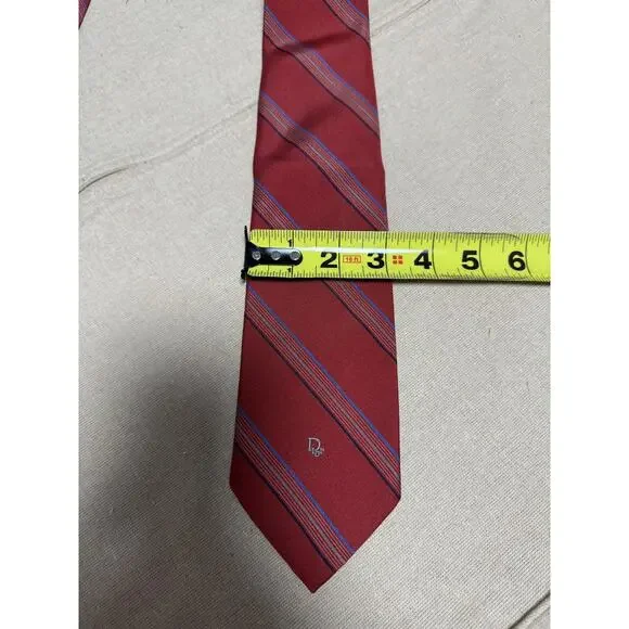 Vintage Christian Dior Tie Mens One Size Red Stripe Monsieur Logo Made USA 90s - Picture 9 of 9